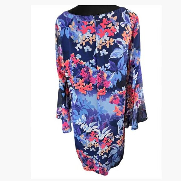 Vintage Roz n Ali Floral Print Belle Sleeve Chiffon Multicolor Dress Sz 16 EUC - Picture 5 of 12